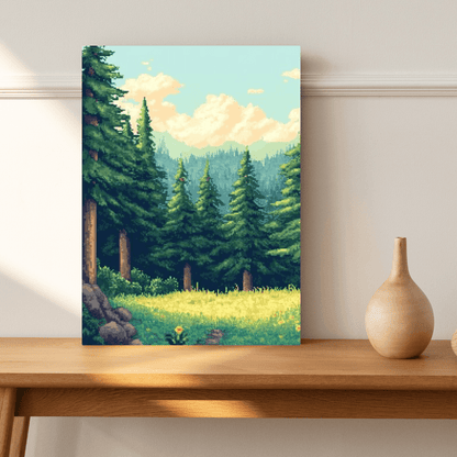 Sunlit Forest Glade - Pixel Art Wall Art - Aestheticanvas