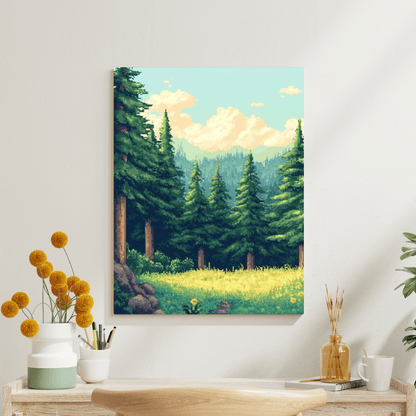 Sunlit Forest Glade - Pixel Art Wall Art - Aestheticanvas