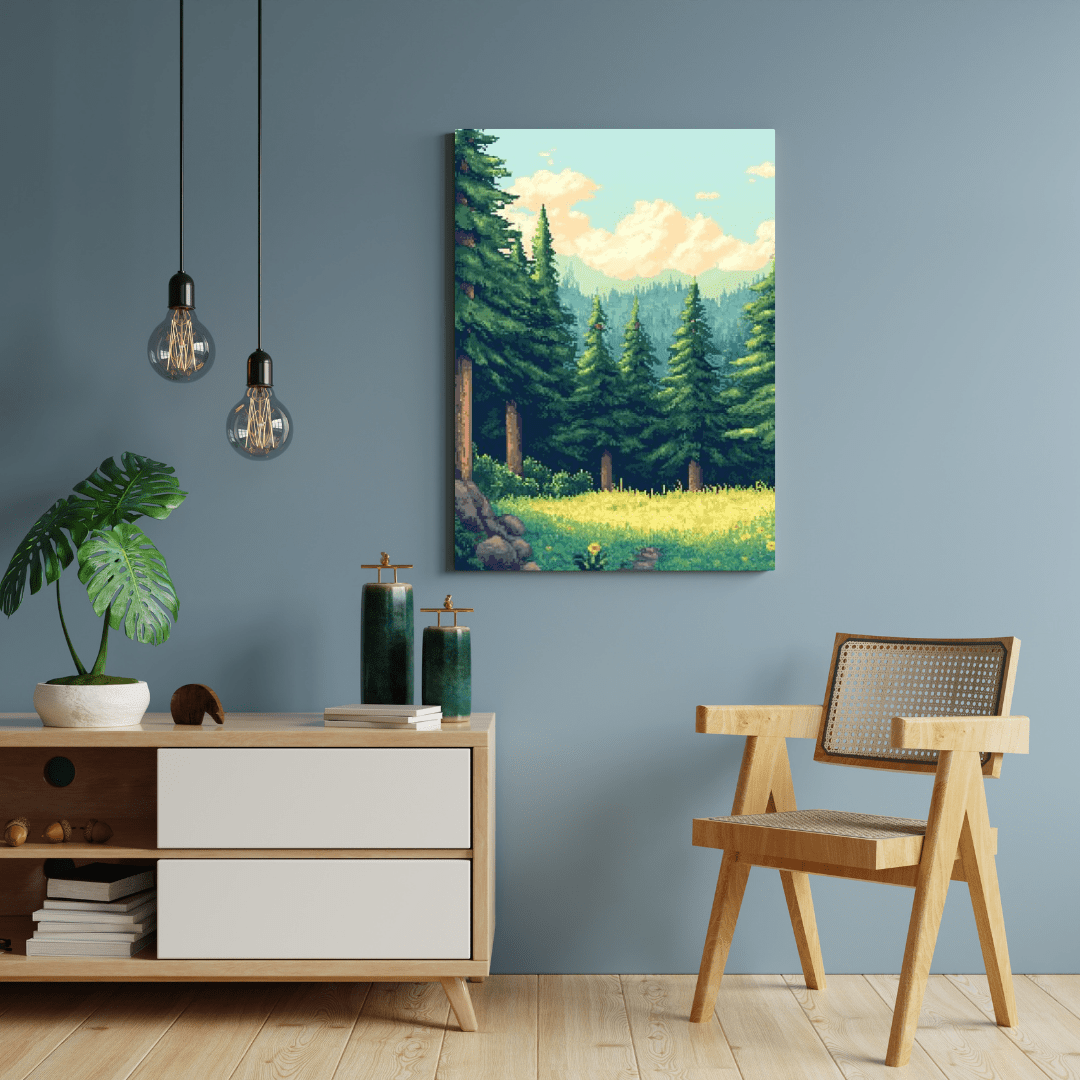 Sunlit Forest Glade - Pixel Art Wall Art - Aestheticanvas