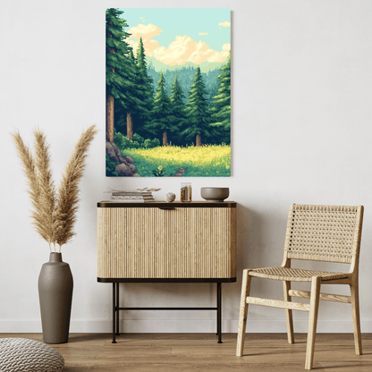 Sunlit Forest Glade - Pixel Art Wall Art - Aestheticanvas