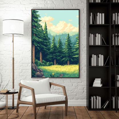 Sunlit Forest Glade - Pixel Art Wall Art - Aestheticanvas