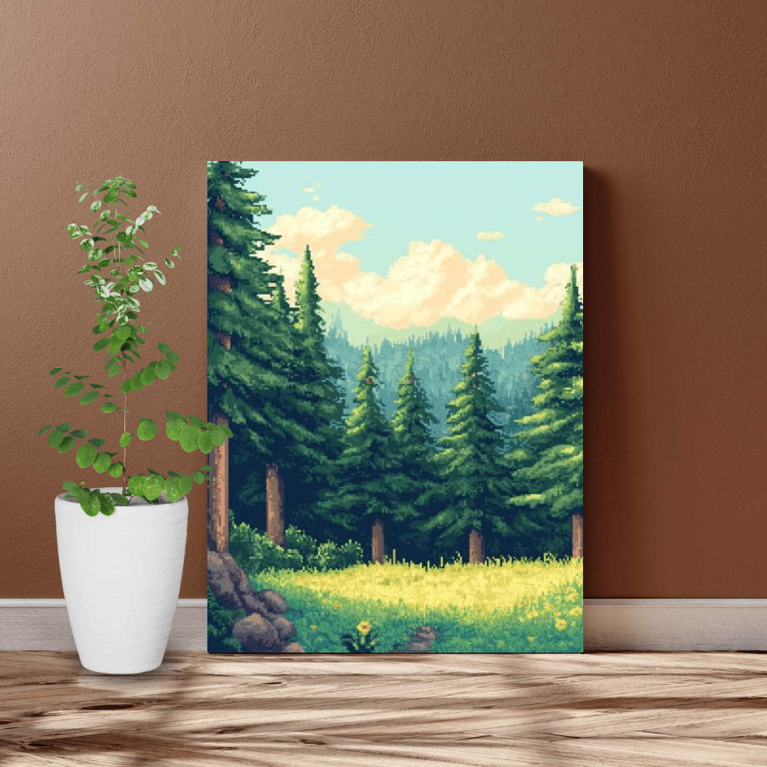 Sunlit Forest Glade - Pixel Art Wall Art - Aestheticanvas