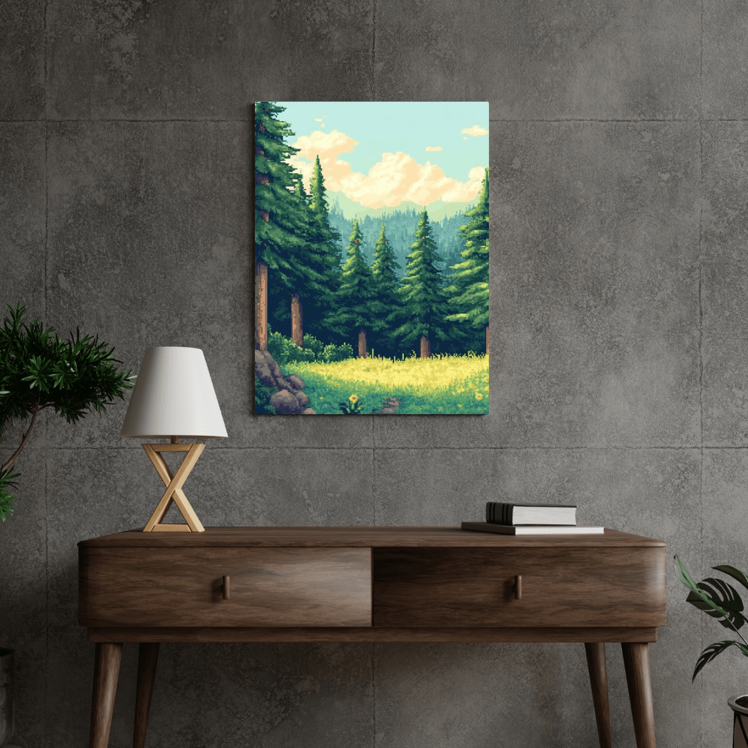 Sunlit Forest Glade - Pixel Art Wall Art - Aestheticanvas