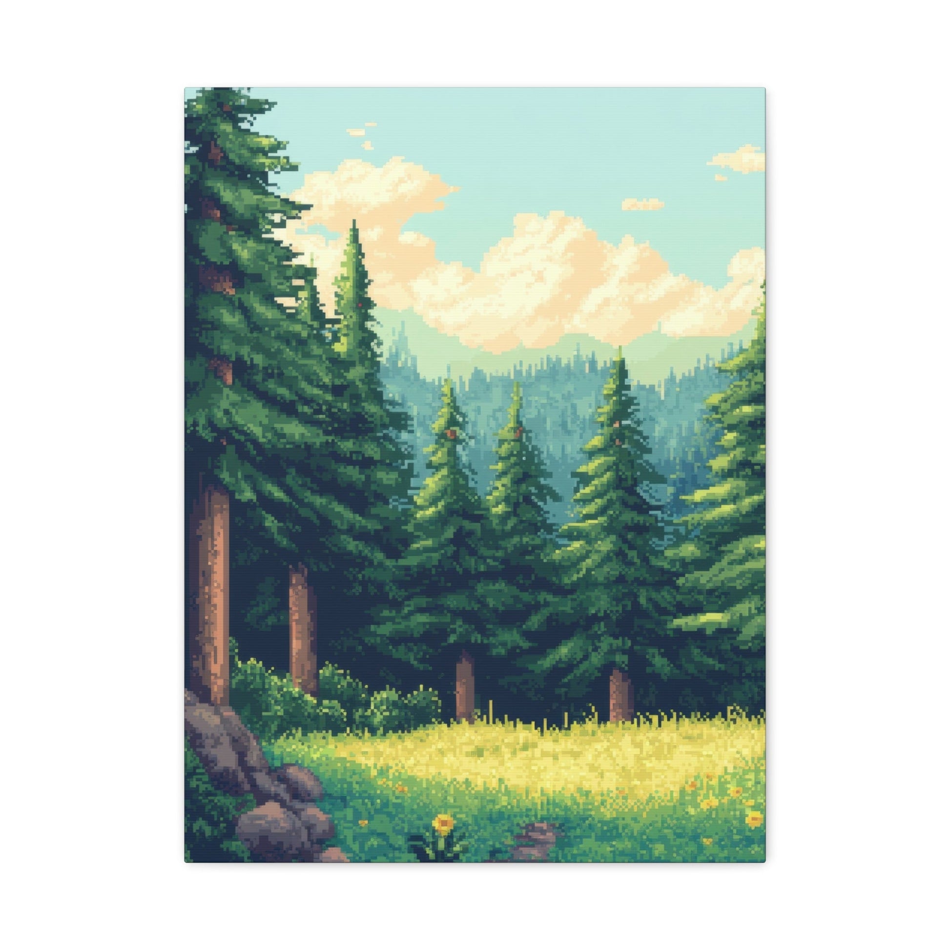 Sunlit Forest Glade - Pixel Art Wall Art - Aestheticanvas