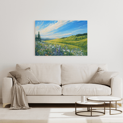 Sunny Hills and Wildflowers - Floral Wall Art - Aestheticanvas