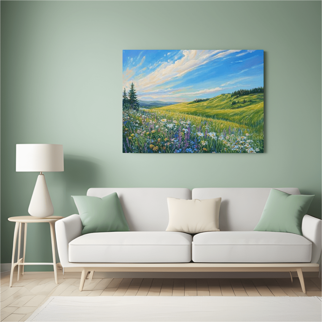 Sunny Hills and Wildflowers - Floral Wall Art - Aestheticanvas