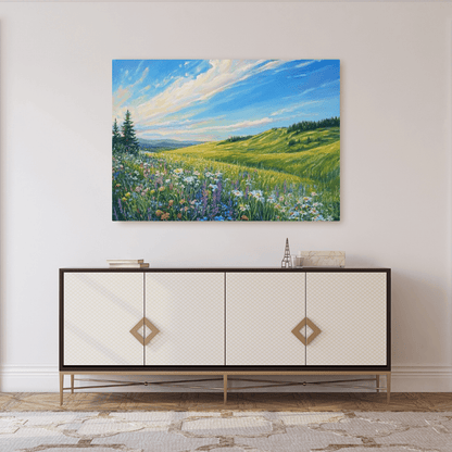 Sunny Hills and Wildflowers - Floral Wall Art - Aestheticanvas