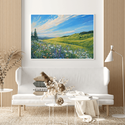 Sunny Hills and Wildflowers - Floral Wall Art - Aestheticanvas