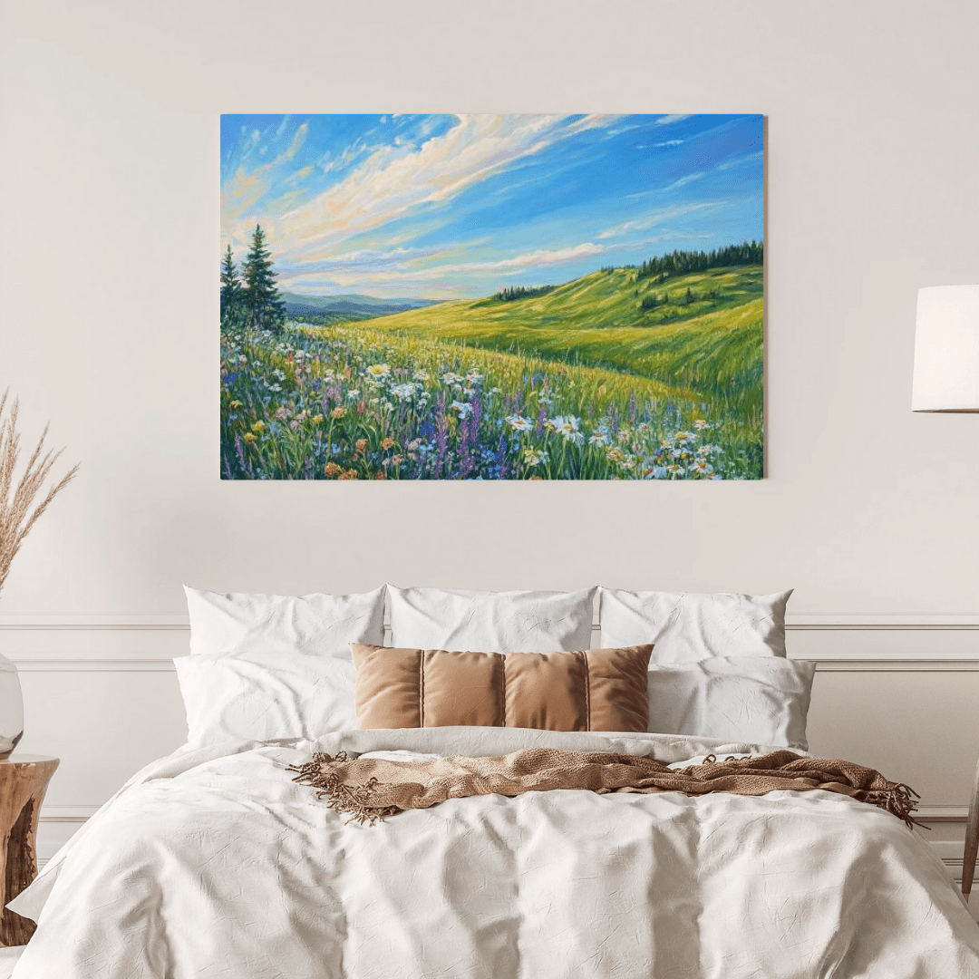 Sunny Hills and Wildflowers - Floral Wall Art - Aestheticanvas