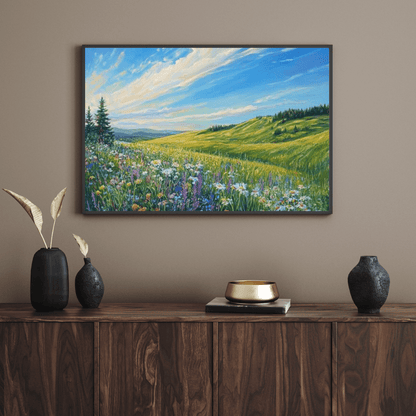 Sunny Hills and Wildflowers - Floral Wall Art - Aestheticanvas