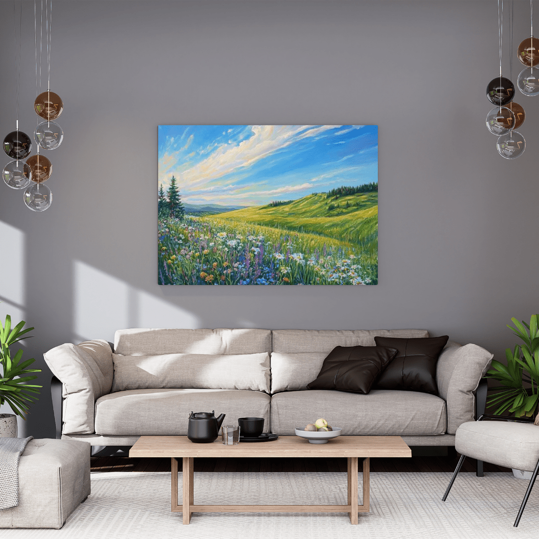 Sunny Hills and Wildflowers - Floral Wall Art - Aestheticanvas