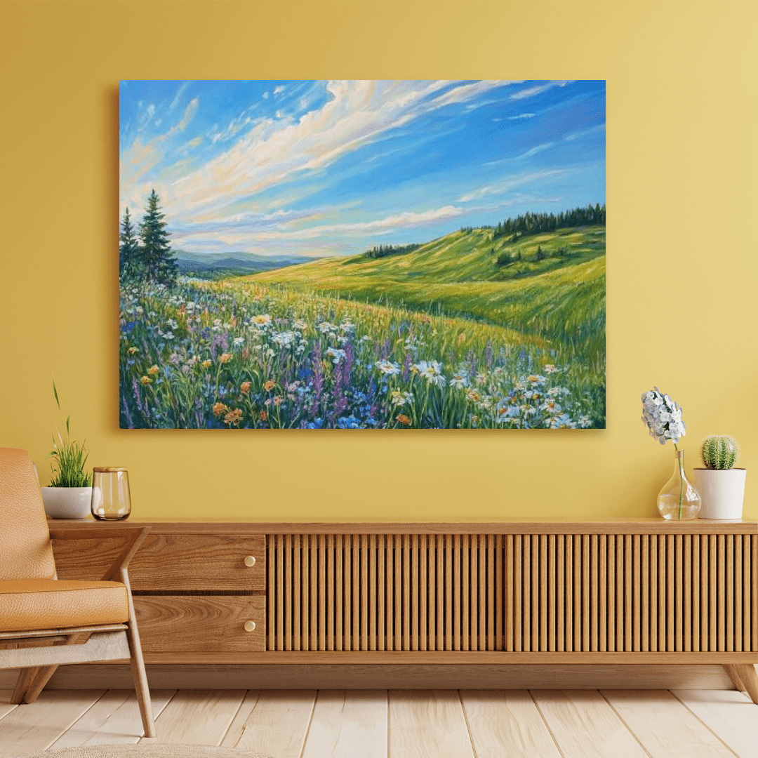 Sunny Hills and Wildflowers - Floral Wall Art - Aestheticanvas