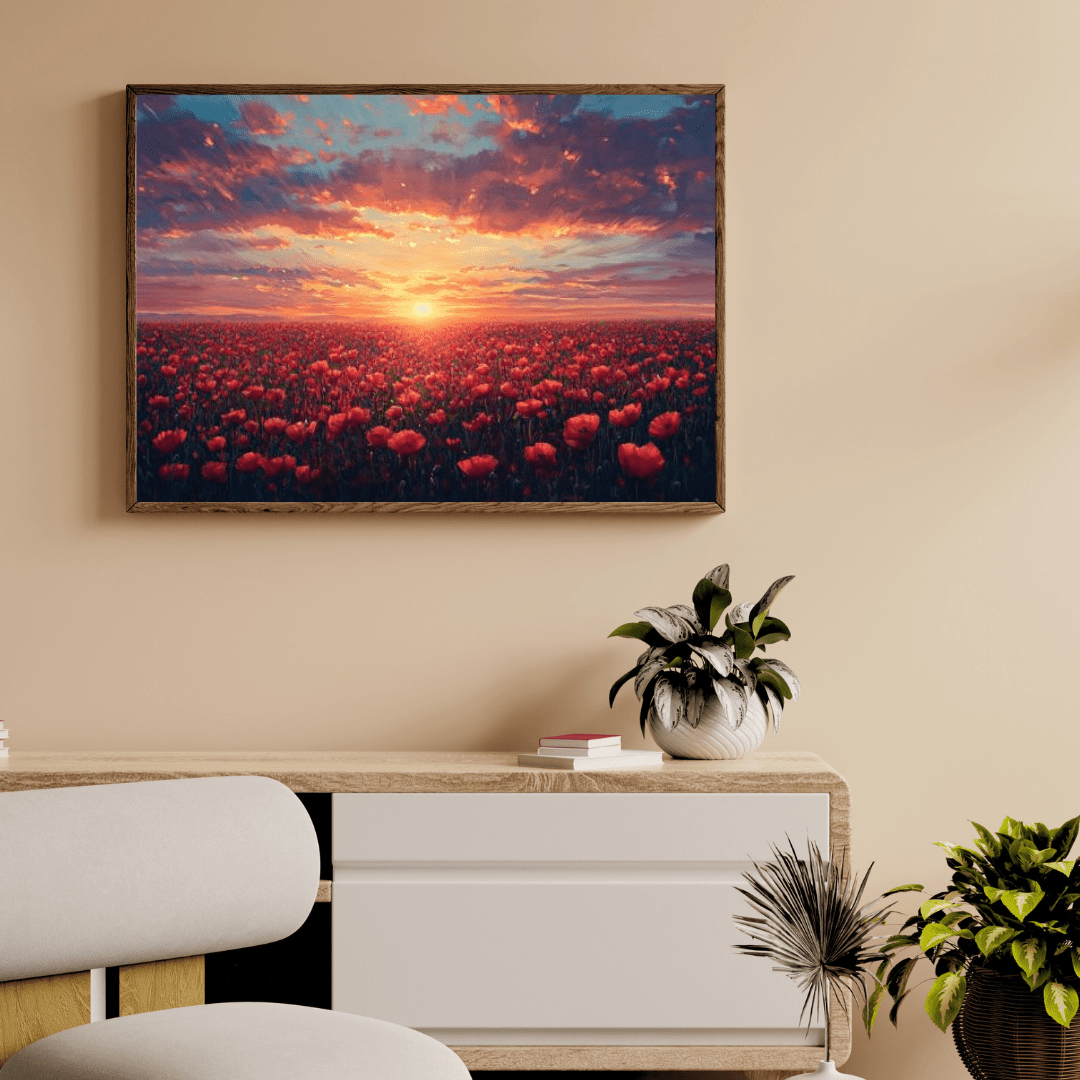 Sunset Over Poppy Field - Floral Wall Art - Aestheticanvas