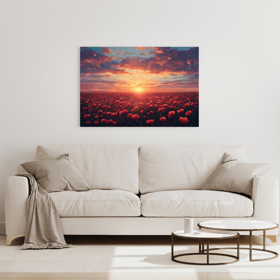 Sunset Over Poppy Field - Floral Wall Art - Aestheticanvas