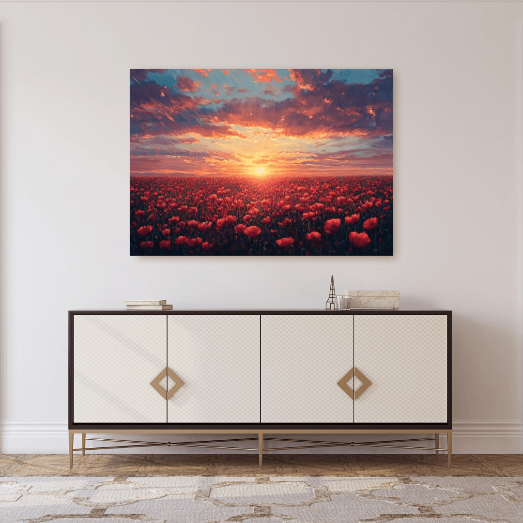 Sunset Over Poppy Field - Floral Wall Art - Aestheticanvas