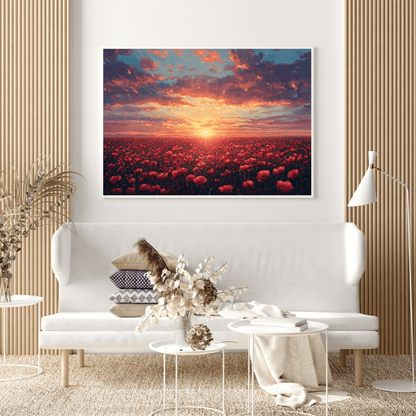 Sunset Over Poppy Field - Floral Wall Art - Aestheticanvas