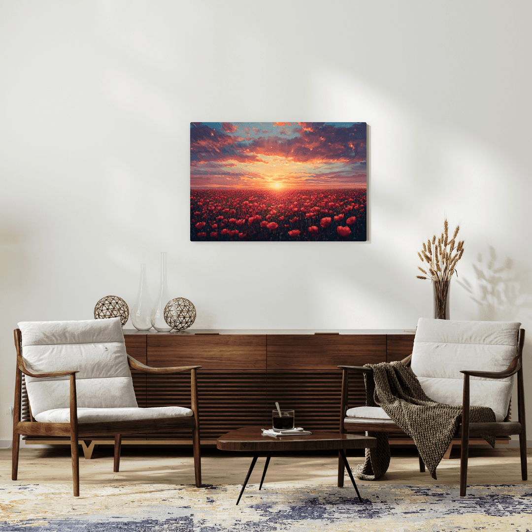 Sunset Over Poppy Field - Floral Wall Art - Aestheticanvas