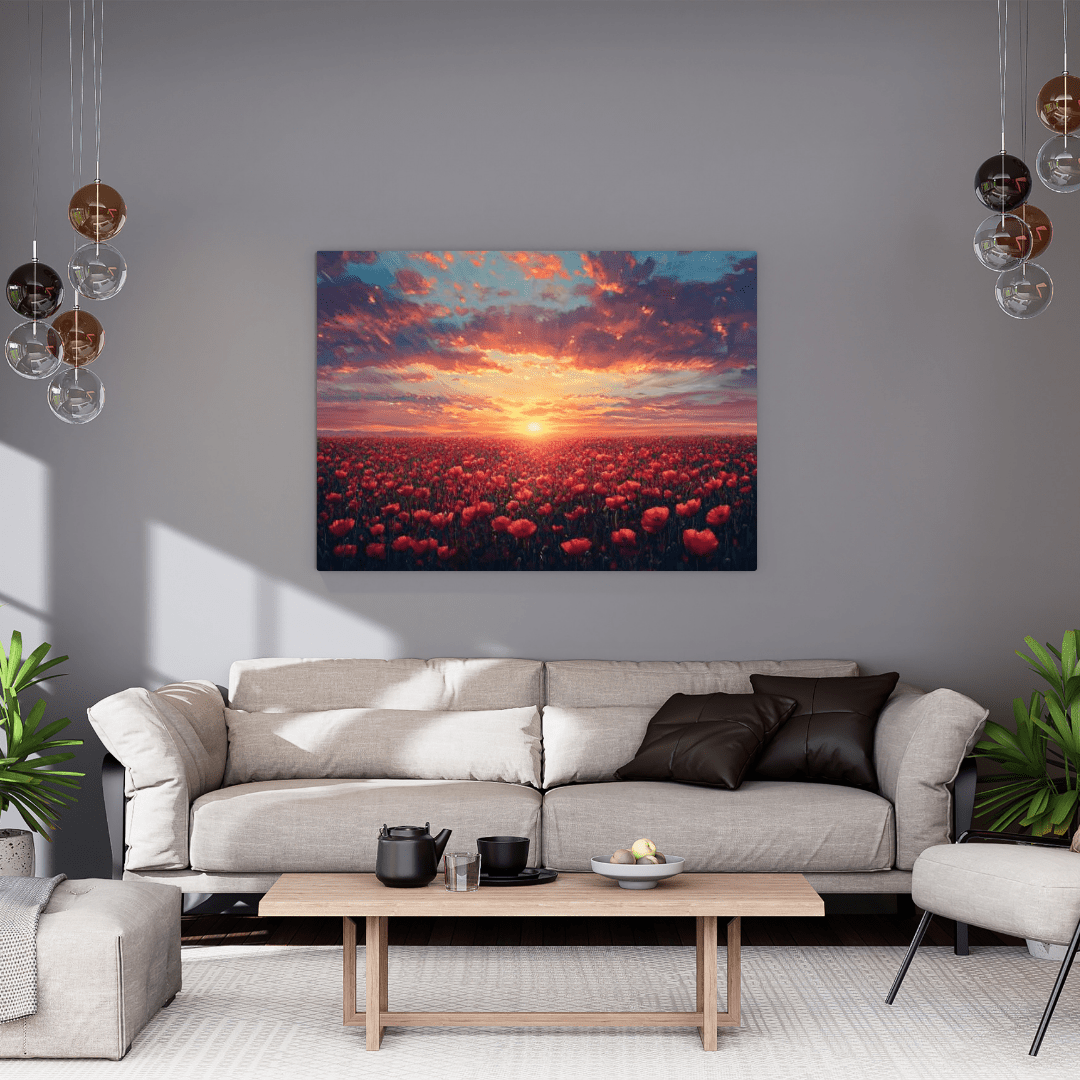 Sunset Over Poppy Field - Floral Wall Art - Aestheticanvas