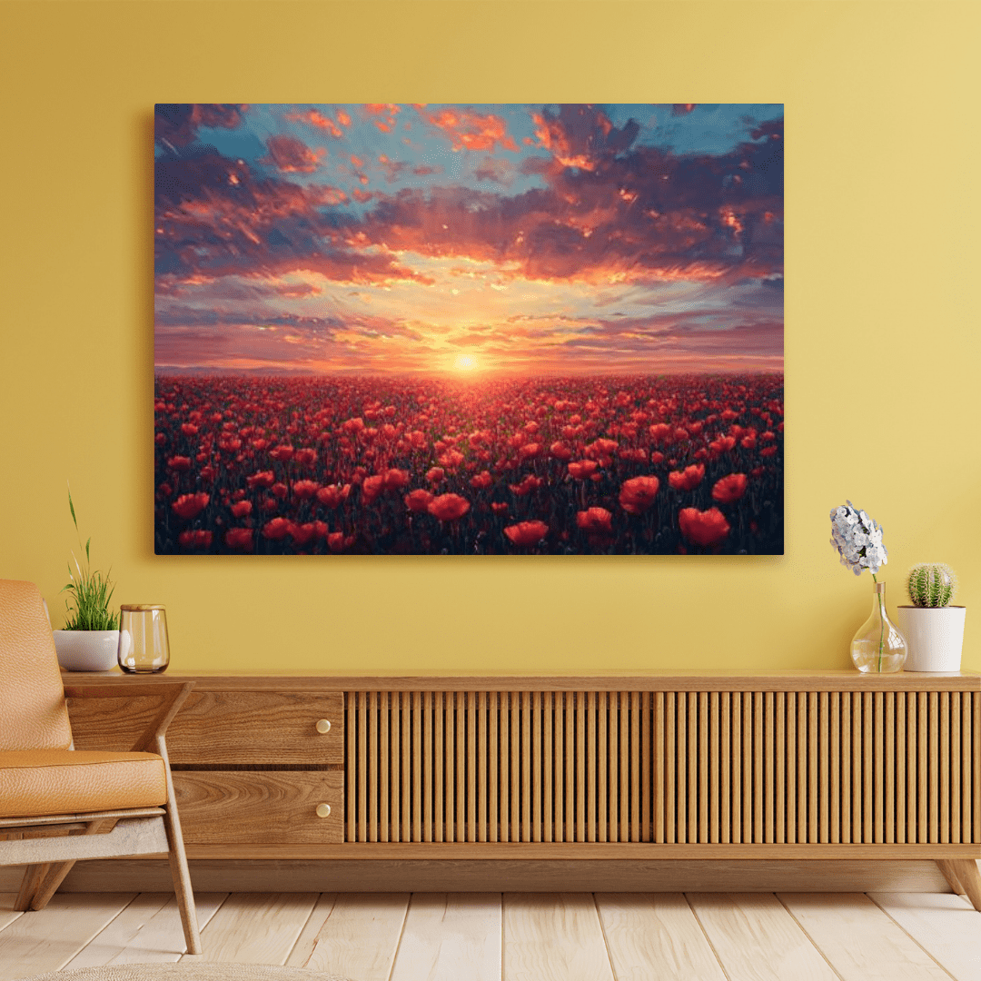 Sunset Over Poppy Field - Floral Wall Art - Aestheticanvas