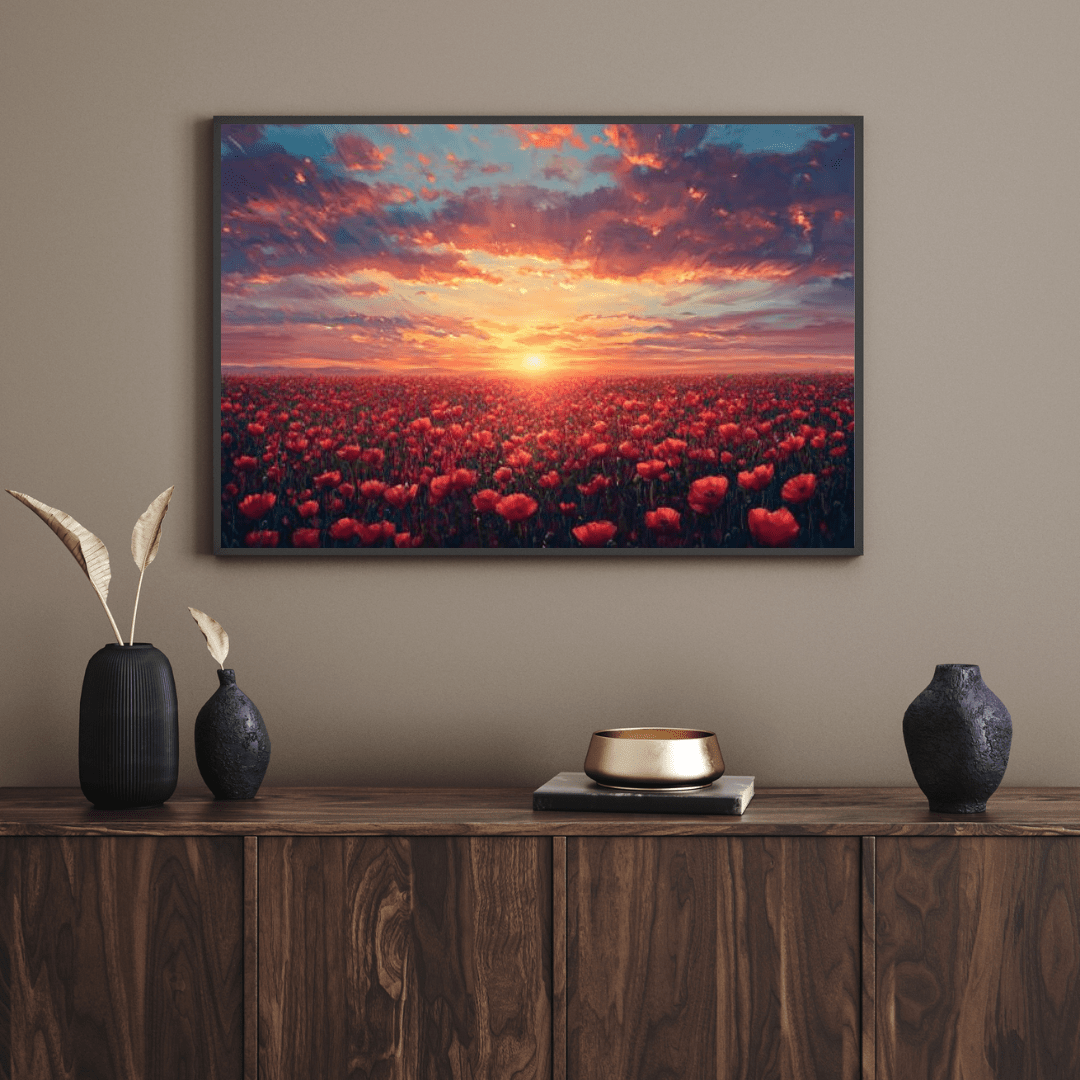 Sunset Over Poppy Field - Floral Wall Art - Aestheticanvas