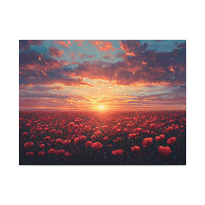 Sunset Over Poppy Field - Floral Wall Art - Aestheticanvas