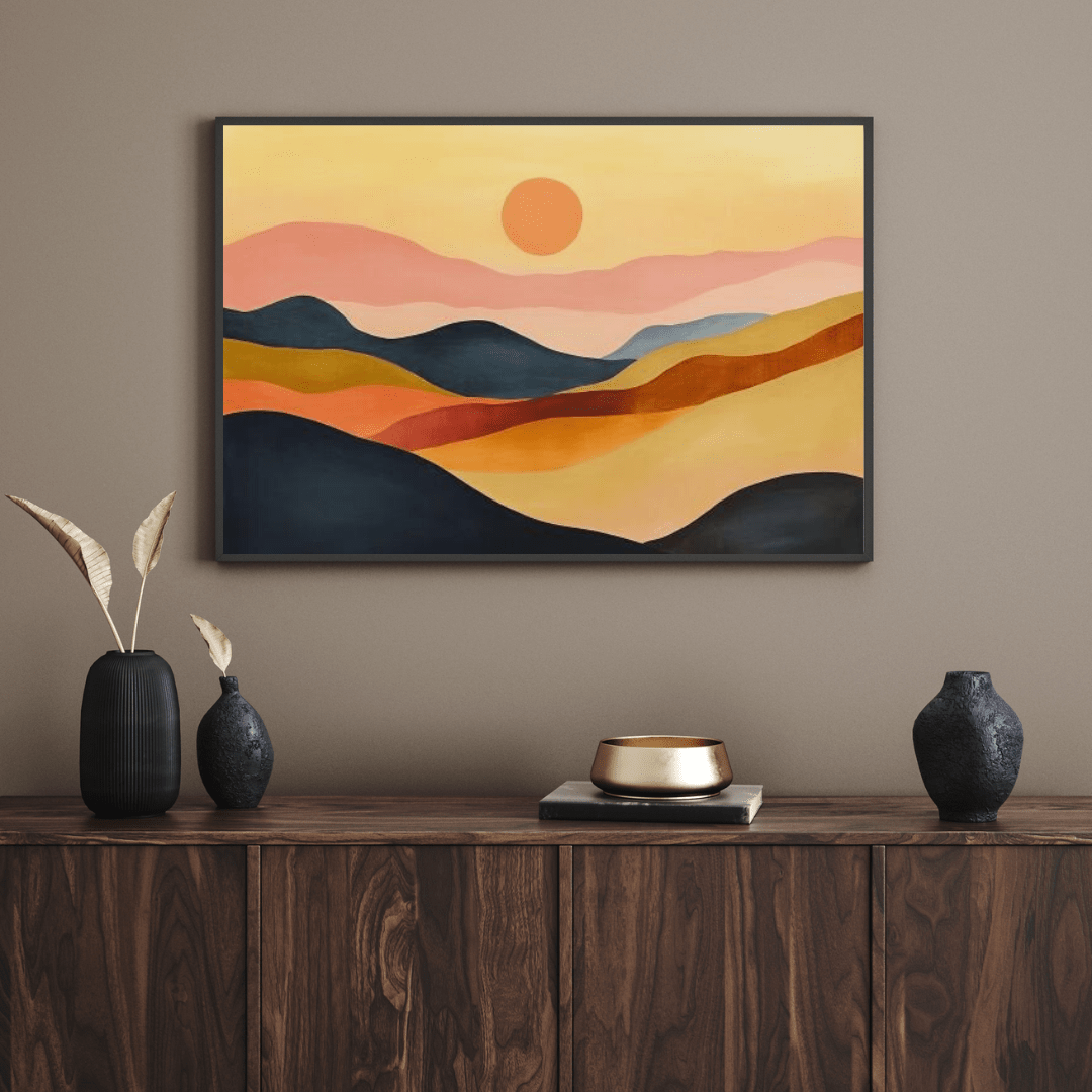 Sunset Over Rolling Hills - Minimalist Wall Art - Aestheticanvas