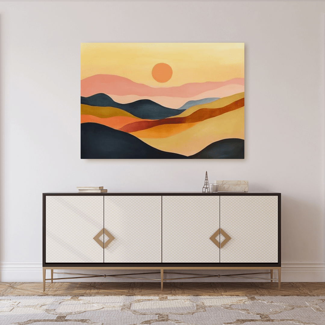 Sunset Over Rolling Hills - Minimalist Wall Art - Aestheticanvas