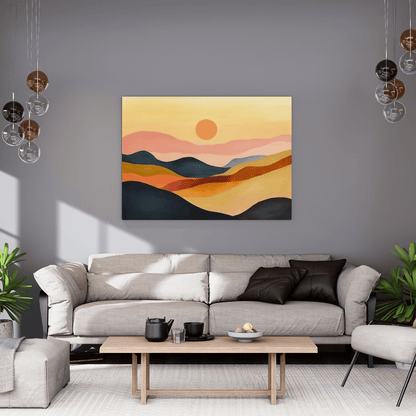 Sunset Over Rolling Hills - Minimalist Wall Art - Aestheticanvas