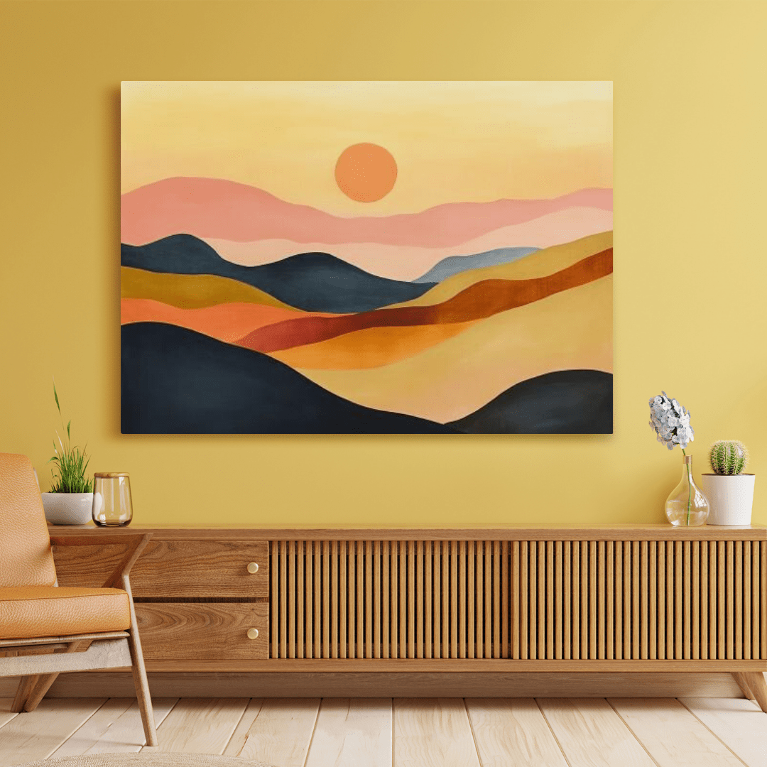 Sunset Over Rolling Hills - Minimalist Wall Art - Aestheticanvas