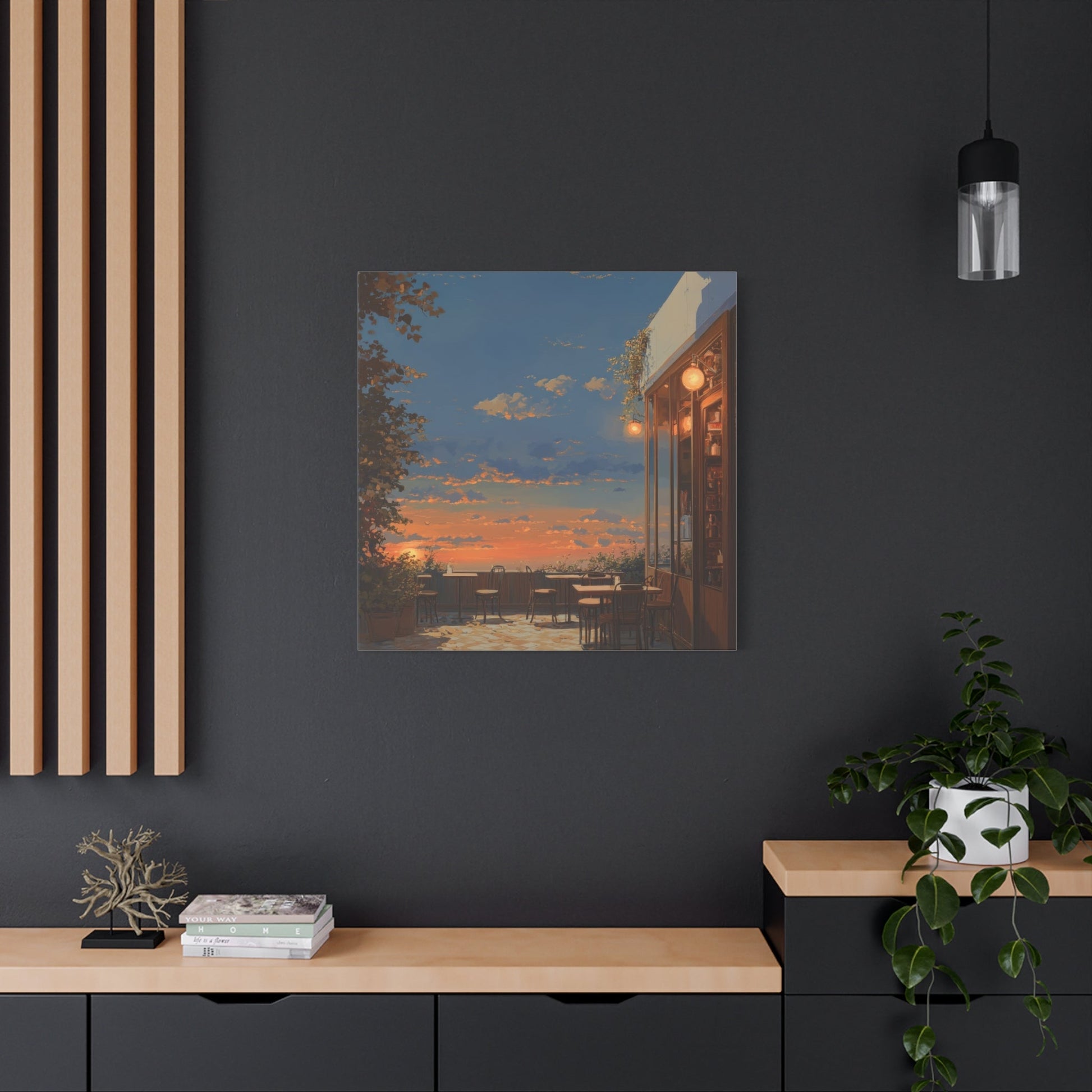 Sunset Serenity at Rustic Café - Manga Wall Art - Aestheticanvas