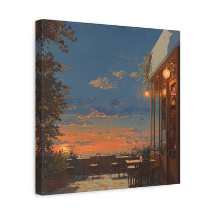 Sunset Serenity at Rustic Café - Manga Wall Art - Aestheticanvas