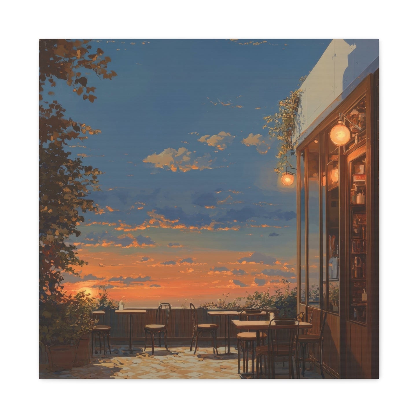 Sunset Serenity at Rustic Café - Manga Wall Art - Aestheticanvas