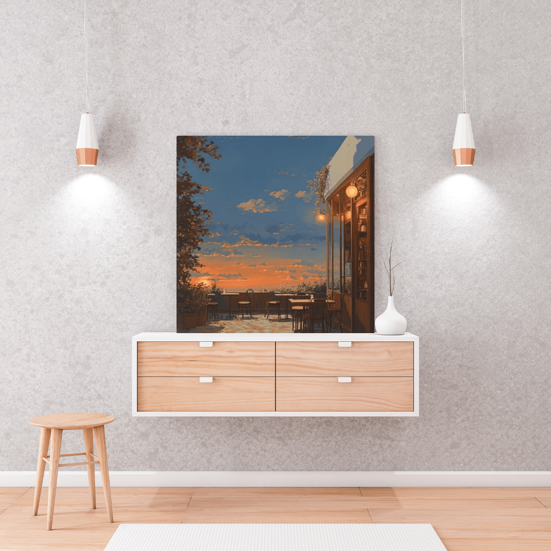 Sunset Serenity at Rustic Café - Manga Wall Art - Aestheticanvas