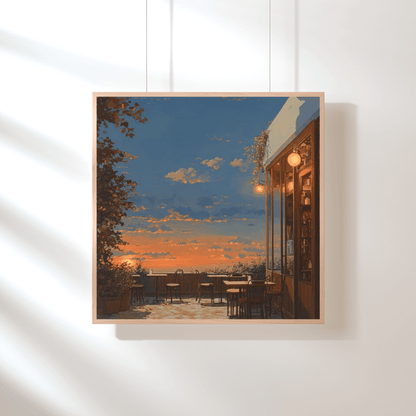 Sunset Serenity at Rustic Café - Manga Wall Art - Aestheticanvas