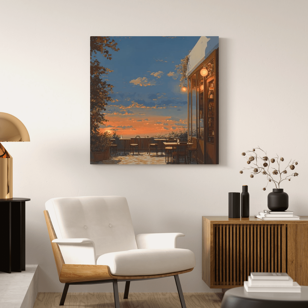 Sunset Serenity at Rustic Café - Manga Wall Art - Aestheticanvas