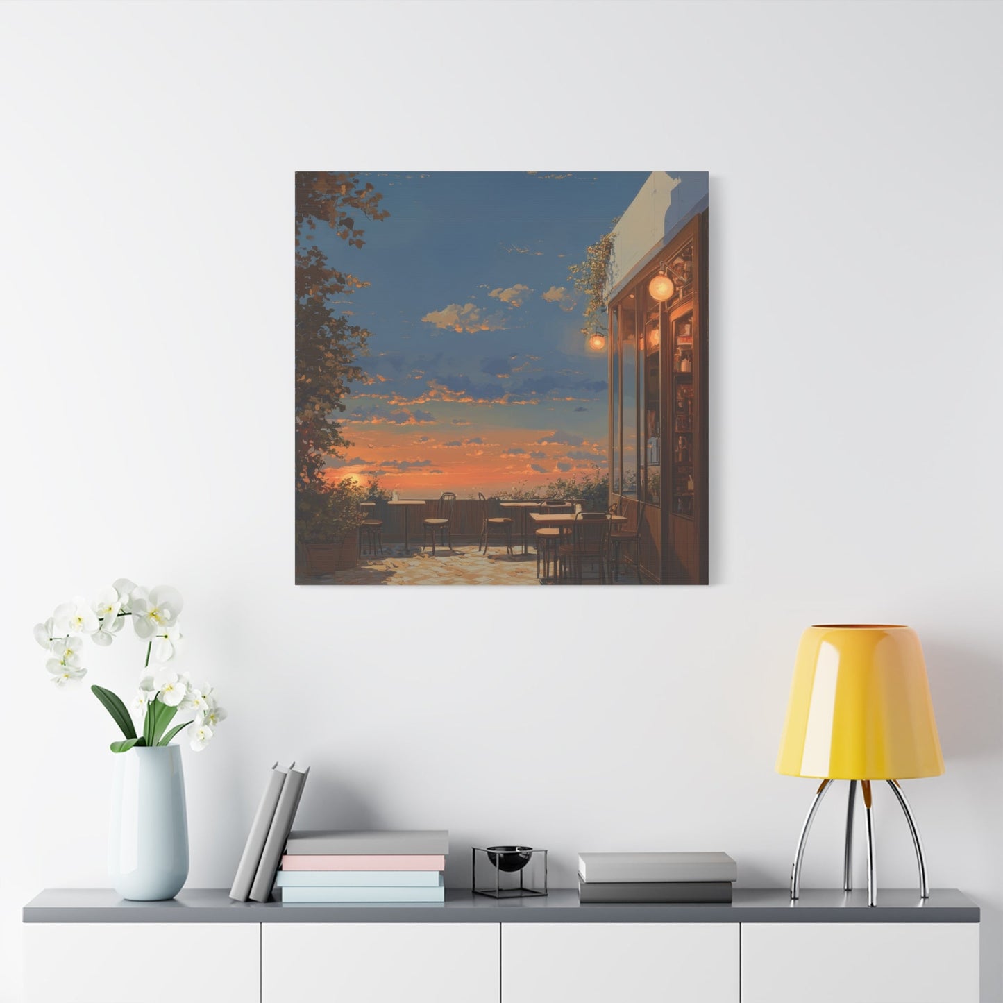 Sunset Serenity at Rustic Café - Manga Wall Art - Aestheticanvas