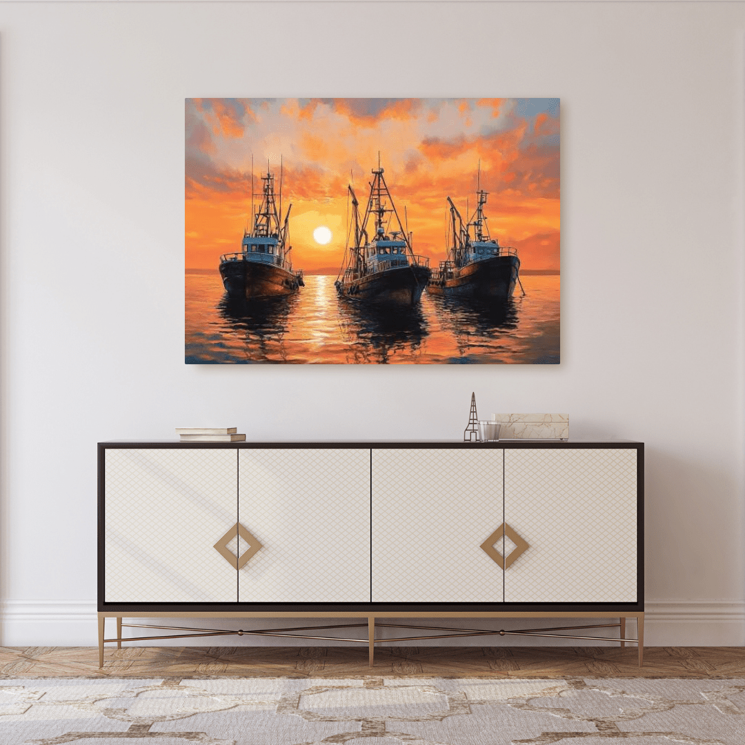 Sunset Serenity with Boats - Seascape Wall Art - Aestheticanvas