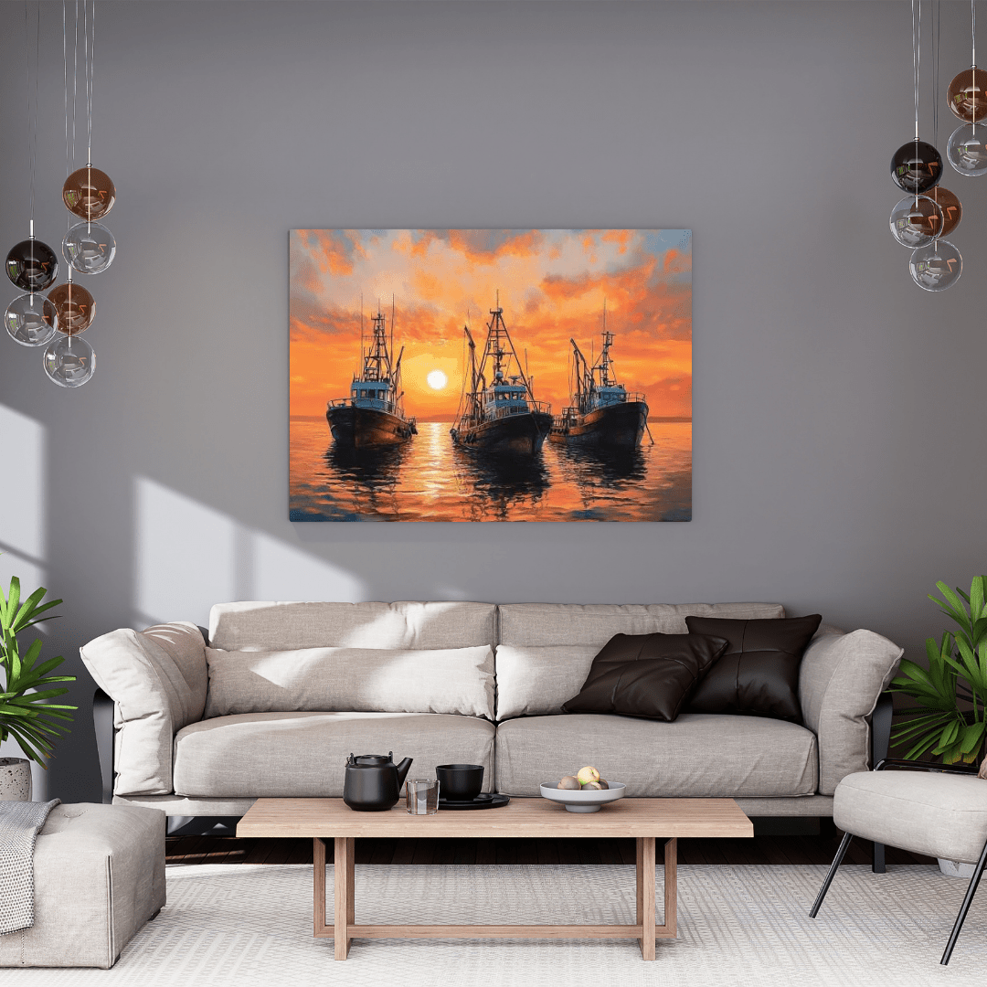 Sunset Serenity with Boats - Seascape Wall Art - Aestheticanvas