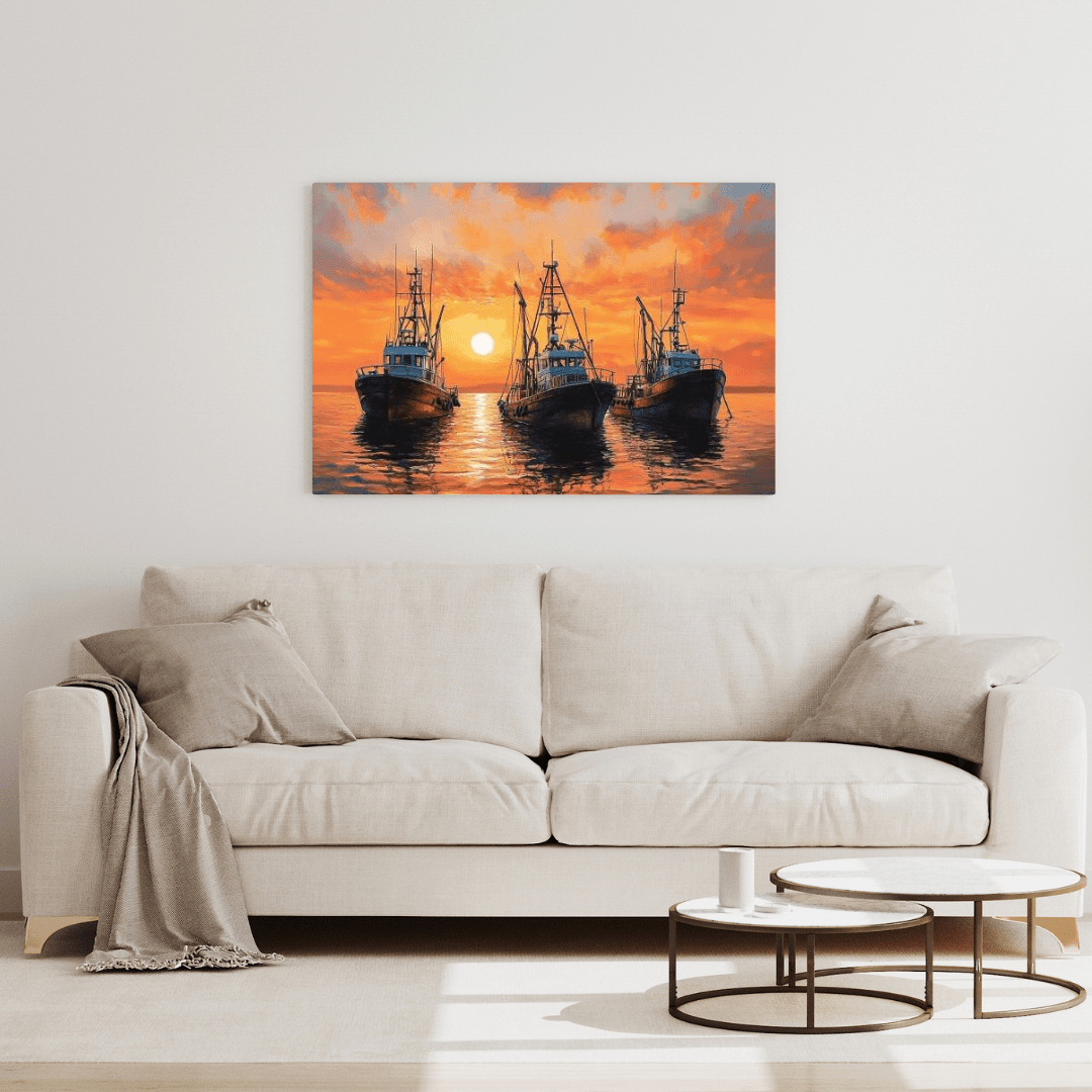 Sunset Serenity with Boats - Seascape Wall Art - Aestheticanvas