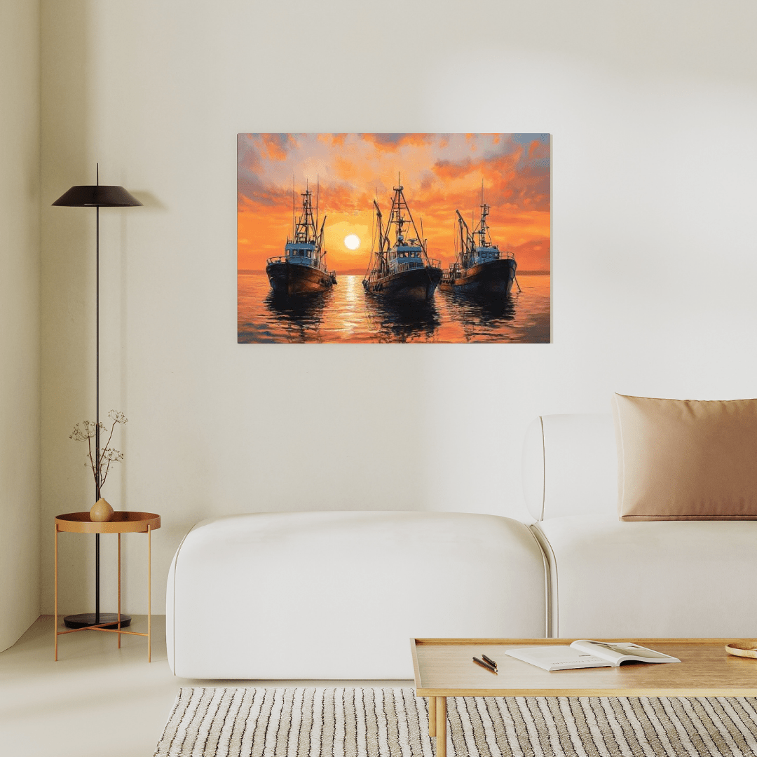 Sunset Serenity with Boats - Seascape Wall Art - Aestheticanvas