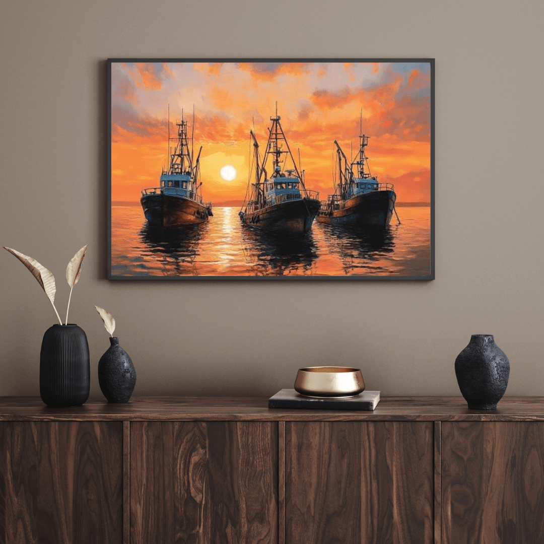 Sunset Serenity with Boats - Seascape Wall Art - Aestheticanvas