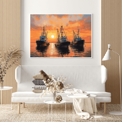 Sunset Serenity with Boats - Seascape Wall Art - Aestheticanvas