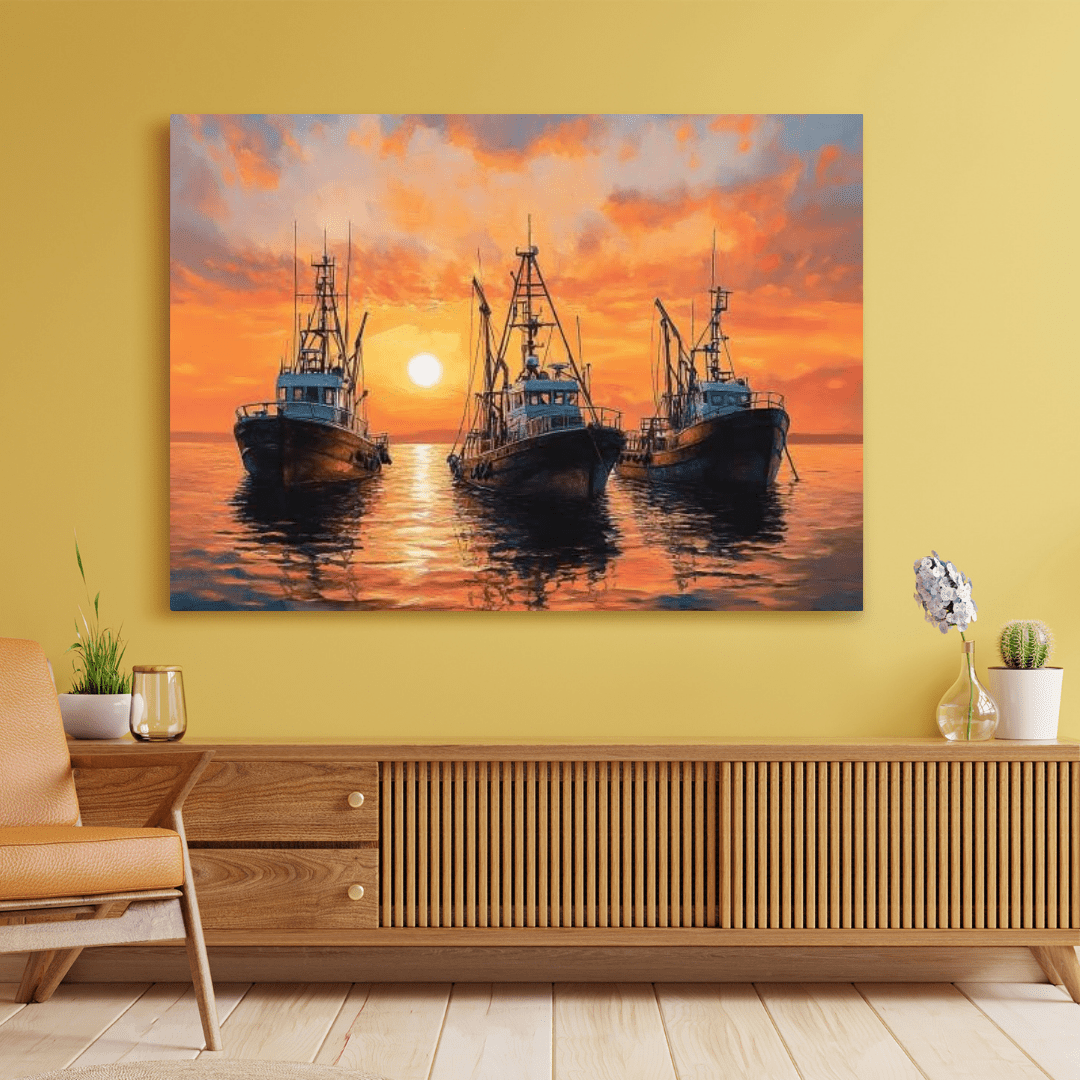 Sunset Serenity with Boats - Seascape Wall Art - Aestheticanvas