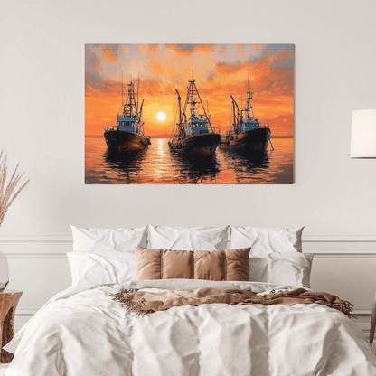 Sunset Serenity with Boats - Seascape Wall Art - Aestheticanvas