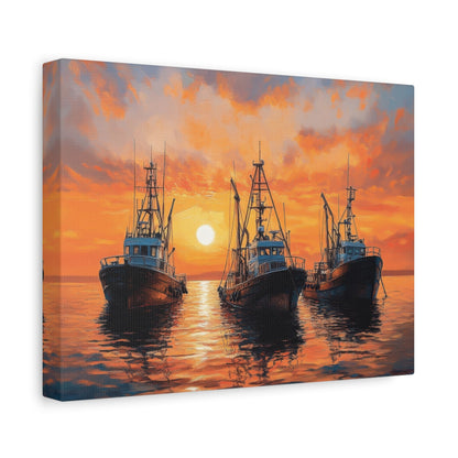 Sunset Serenity with Boats - Seascape Wall Art - Aestheticanvas