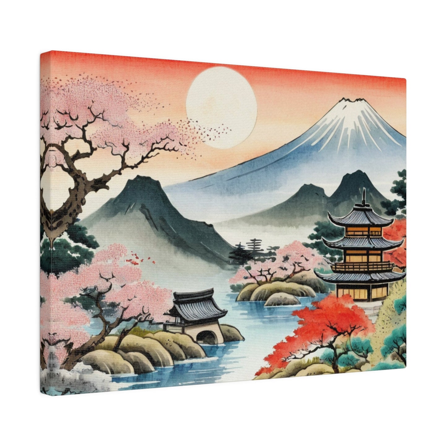 Temple & Mount Fuji Sunset - Japanese Wall Art - Aestheticanvas