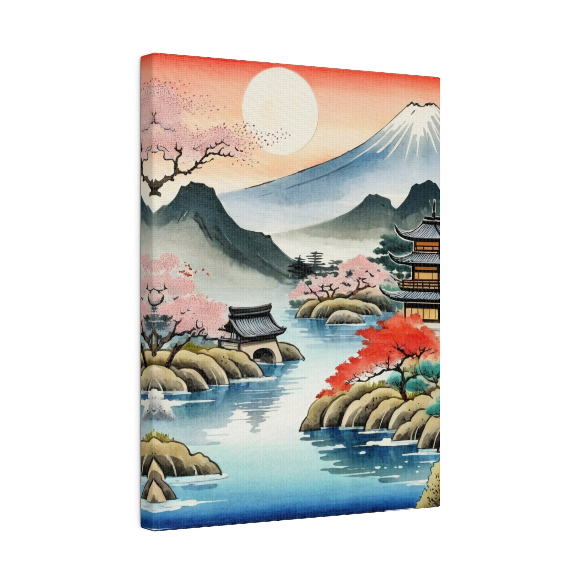 Temple & Mount Fuji Sunset - Japanese Wall Art - Aestheticanvas