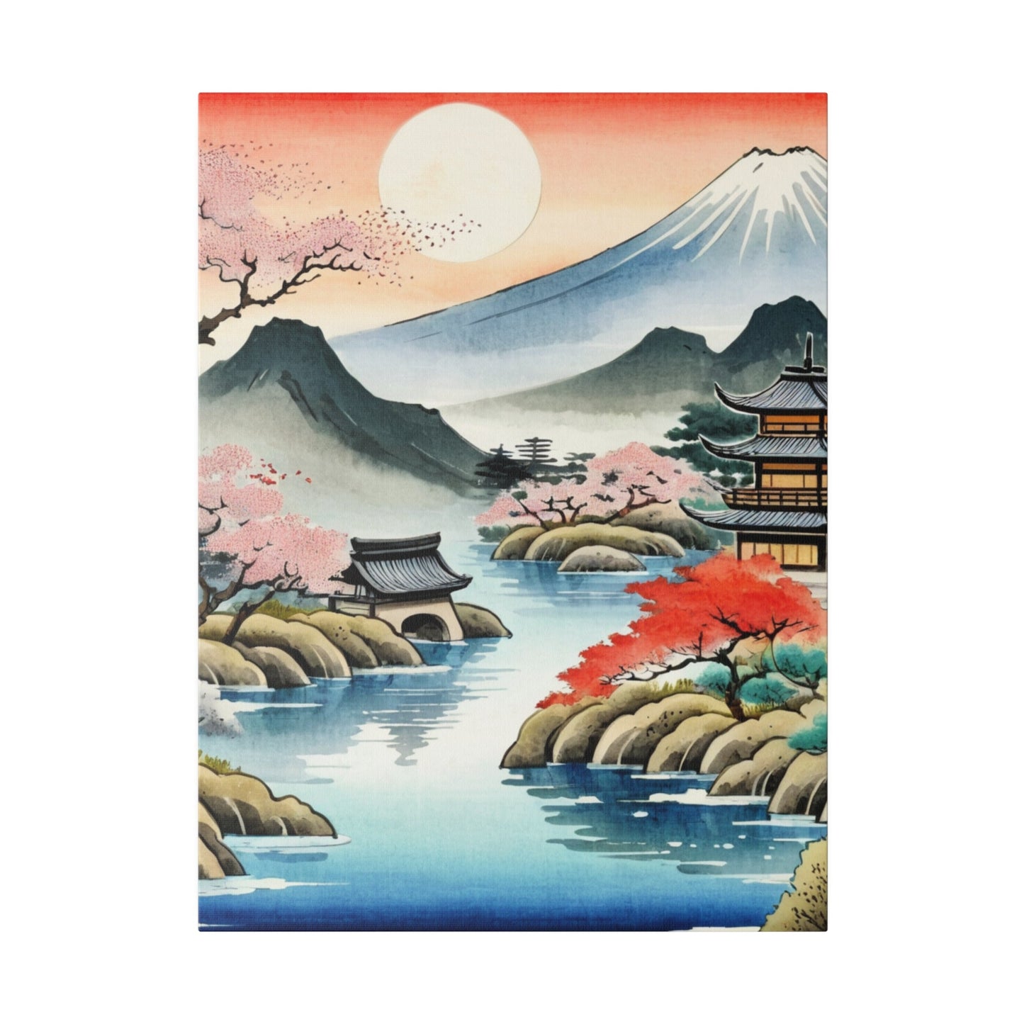 Temple & Mount Fuji Sunset - Japanese Wall Art - Aestheticanvas