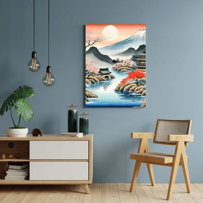 Temple & Mount Fuji Sunset - Japanese Wall Art - Aestheticanvas