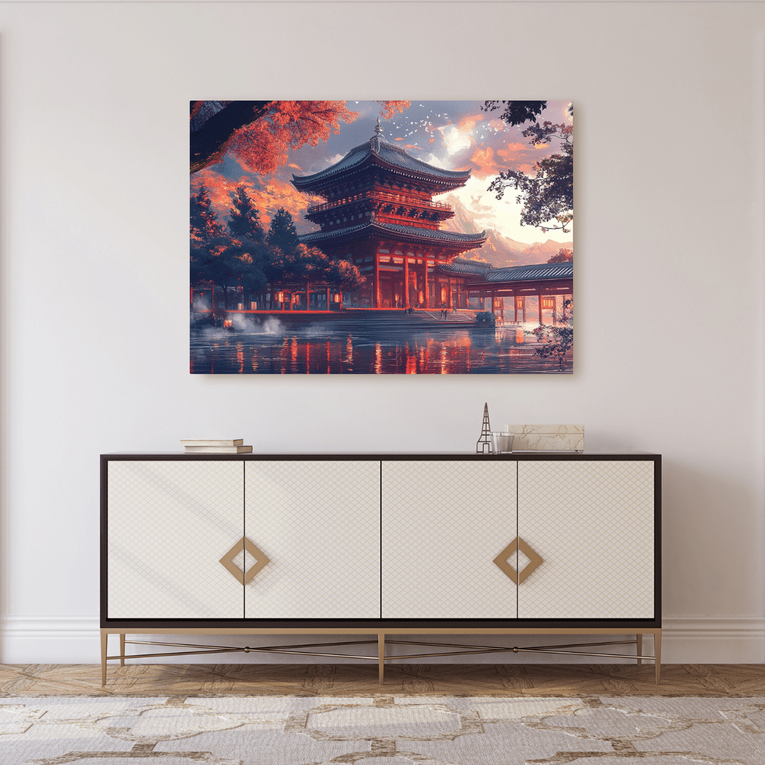 Temple Reflections – Japanese Pagoda Wall Art - Aestheticanvas